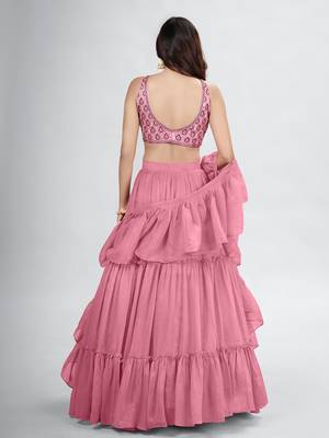 Pink Lehenga Choli with Dupatta and Belt 4