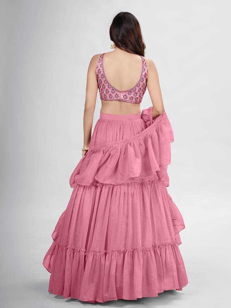 Pink Lehenga Choli with Dupatta and Belt