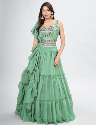 Mint Green Lehenga Choli with Dupatta and Belt 1