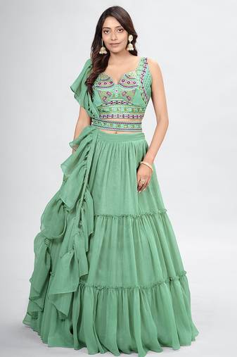Mint Green Lehenga Choli with Dupatta and Belt