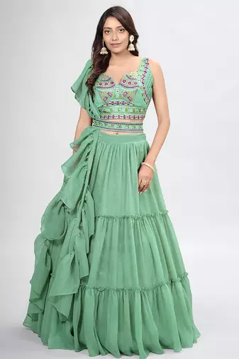 Mint Green Lehenga Choli with Dupatta and Belt