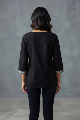 Elegant black floral embroidered short kurti 2