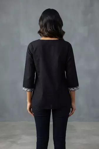 Elegant black floral embroidered short kurti