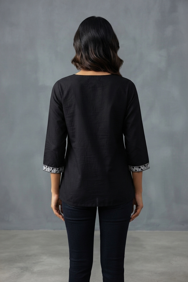 Elegant black floral embroidered short kurti