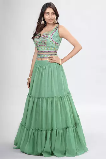 Mint Green Lehenga Choli with Dupatta and Belt