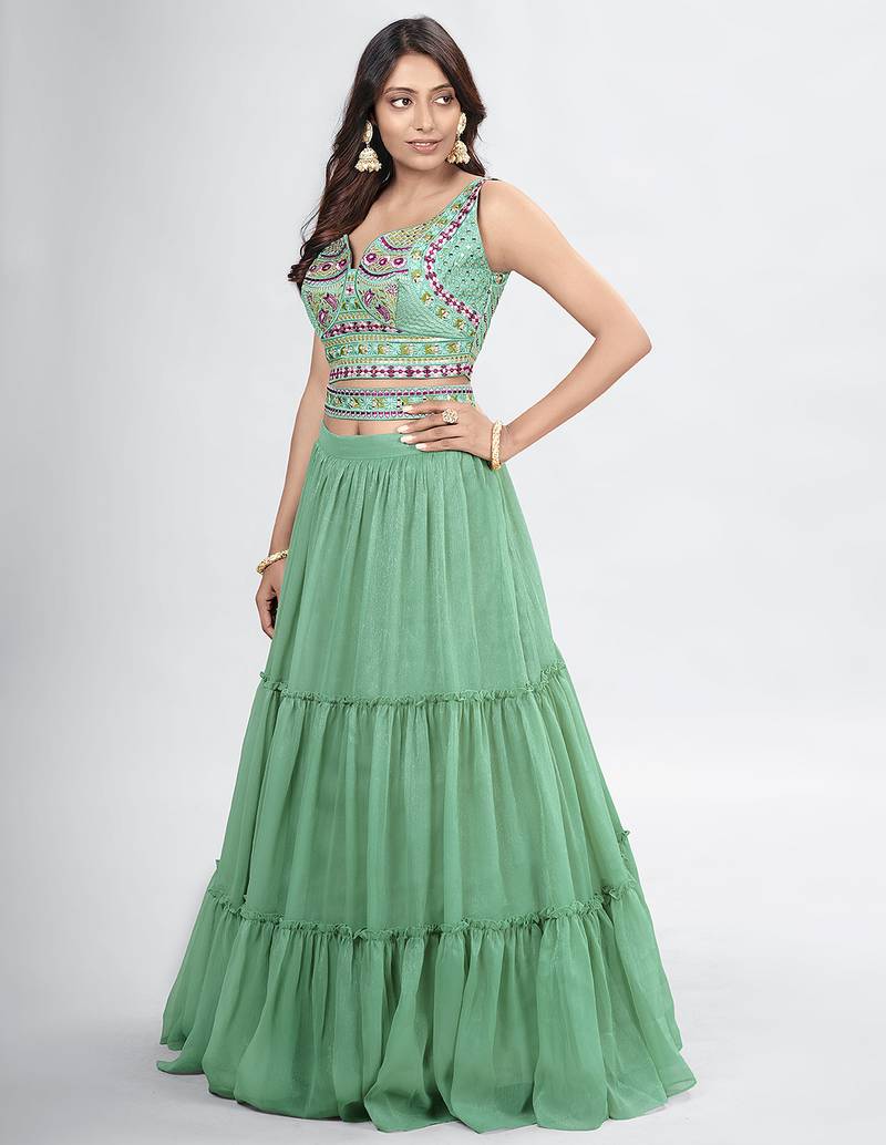 Mint Green Lehenga Choli with Dupatta and Belt