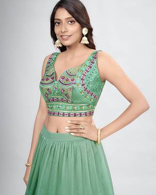 Mint Green Lehenga Choli with Dupatta and Belt 3