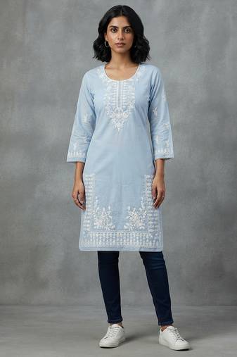 Light blue embroidered kurti