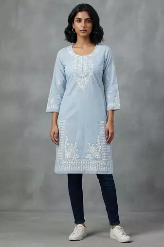 Light blue embroidered kurti