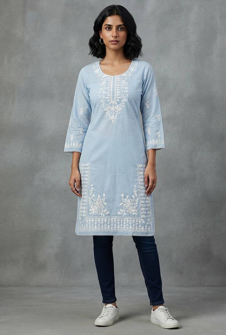 Light blue embroidered kurti