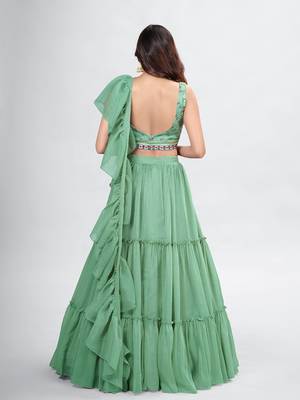 Mint Green Lehenga Choli with Dupatta and Belt 4