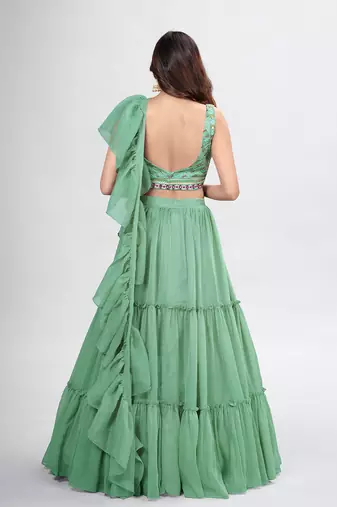 Mint Green Lehenga Choli with Dupatta and Belt