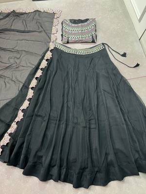 Black Party Wear Lehenga Choli with Floral Border Dupatta 6