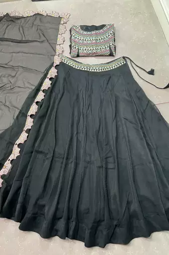 Premium Black Party Wear Lehenga Choli with Floral Border Dupatta