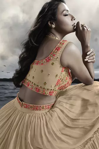 Beige Embroidered Lehenga Choli with dupatta