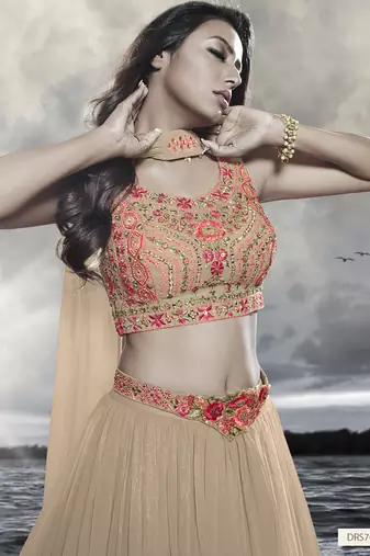 Beige Embroidered Lehenga Choli with dupatta