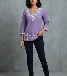 Elegant lavender floral embroidered short kurti