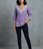 Elegant lavender floral embroidered short kurti