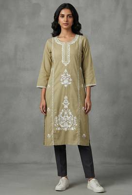 Elegant olive green embroidered kurti 1