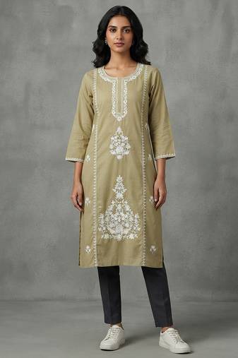 Elegant olive green embroidered kurti