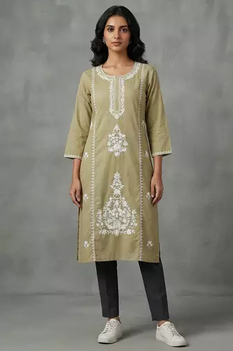 Elegant olive green embroidered kurti