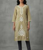 Elegant olive green embroidered kurti
