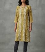 Olive green floral embroidered kurti