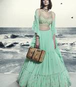 Seafoam Blue Floral Embroidered Lehenga Choli Set