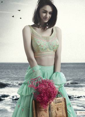 Seafoam Blue Floral Embroidered Lehenga Choli Set 2