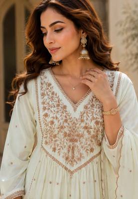women's premium georgette embroidered kurta set with dupatta 2