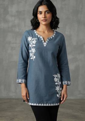 Elegant slate blue embroidered kurti 1