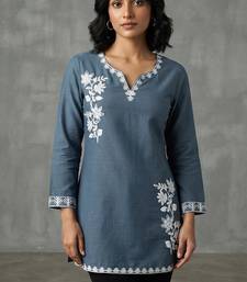 Elegant slate blue embroidered kurti