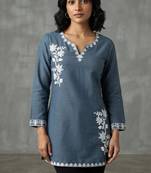 Elegant slate blue embroidered kurti