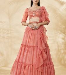 Stunning Coral Embroidered Lehenga Choli Set
