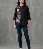 Elegant black and pink floral embroidered short kurti