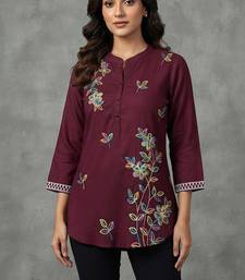Maroon multi-color floral embroidered short kurti