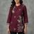 Maroon multi-color floral embroidered short kurti