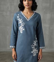 Elegant slate blue floral embroidered kurti