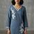Elegant slate blue floral embroidered kurti