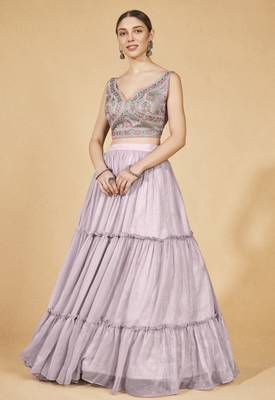  Lavender Ruffle Lehenga Choli Set 1