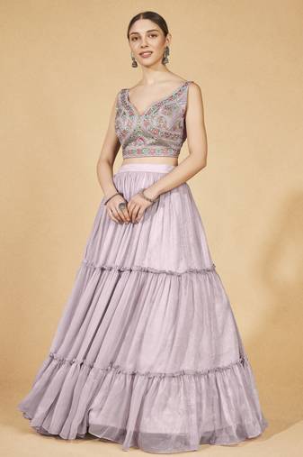  Lavender Ruffle Lehenga Choli Set