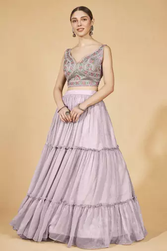  Lavender Ruffle Lehenga Choli Set