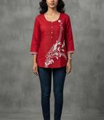 Vibrant red floral embroidered short kurti
