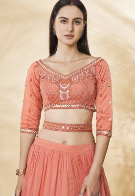 Stunning Coral Embroidered Lehenga Choli Set 3