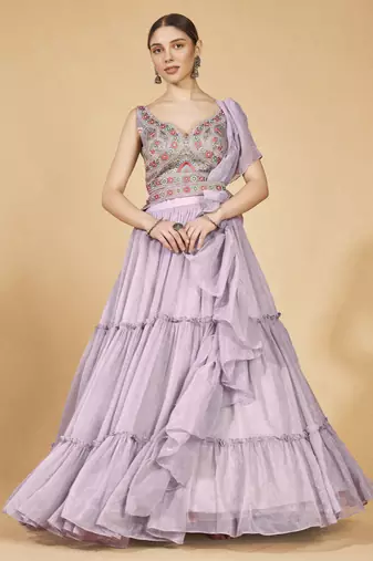  Lavender Ruffle Lehenga Choli Set