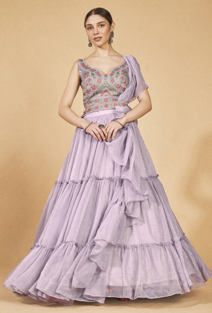  Lavender Ruffle Lehenga Choli Set