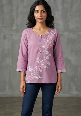 Elegant mauve floral embroidered short kurti 1