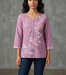 Elegant mauve floral embroidered short kurti