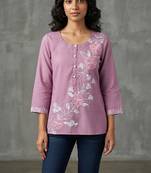 Elegant mauve floral embroidered short kurti
