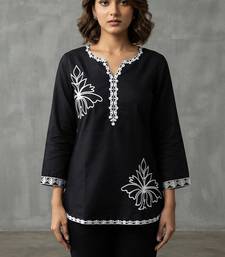 Chic black and white embroidered short kurti